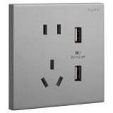 乐鱼开关插座 淳逸 深砂银 带二三插USB充电插座 五孔带USB插座
